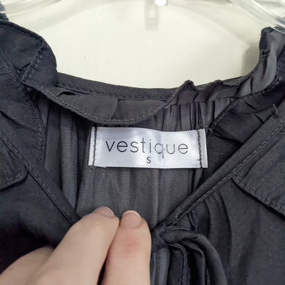 Vestique Wishing Well gray smocked waist balloon sleeve silky midi dress S - Picture 6 of 11